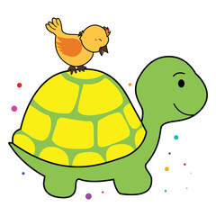 A fun adventure with turtles and birds on their backs. cute animal friends Vector illustration in flat cartoon style. white background.