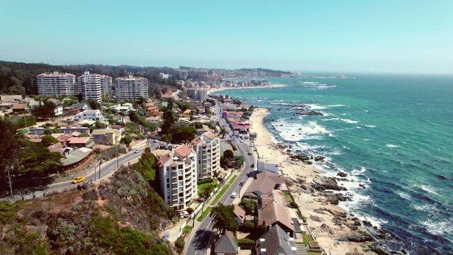 Aerial establishing shot of Los Palos beach between pejerrey and internacional beach