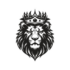 Plakat lion with a crown, vector concept digital art, hand drawn illustration