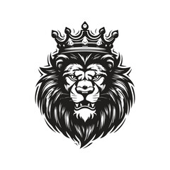 lion with a crown, vector concept digital art, hand drawn illustration