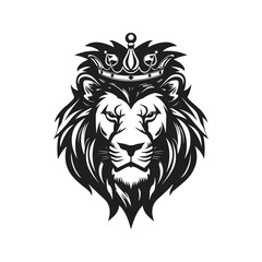 lion with a crown, vector concept digital art, hand drawn illustration