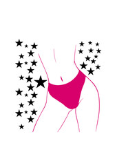 Sexy fitness woman in pink swimsuit with stars