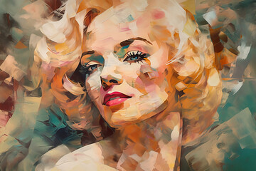 abstract painting of a beautiful blonde woman