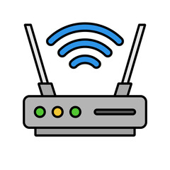 Flat design network router icon. Internet access relay device. Vector.