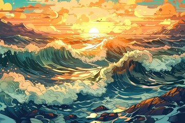 picturesque sunset over a serene ocean view. Generative AI