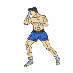 illlustration silhouette of muay thai fighter