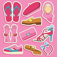 Set of Fashion Accessories Cute Sticker Illustration