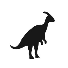 Black silhouette of cute parasaurolopus with a crest on its head. Funny bipedal dinosaur. Hand drawn vector illustration isolated on white background, flat style