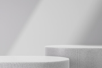 Abstract white background for product presentation with 3d render two podium on smooth wall background and light-dark divider. Pedestal for cosmetic product and packaging mockups display presentation © Tuan  Nguyen 