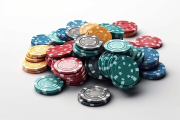 stack of colorful poker chips on a wooden table. Generative AI