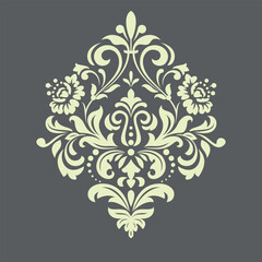 Damask graphic ornament. Floral design element. Beige and gray vector pattern