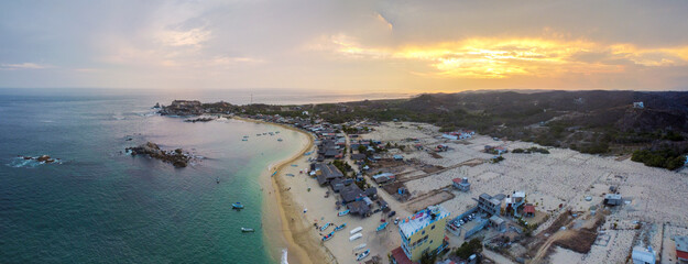 stunning 6k aerial panoramic view of huatulco oaxaca mexico beach summer spring national park at sunset 