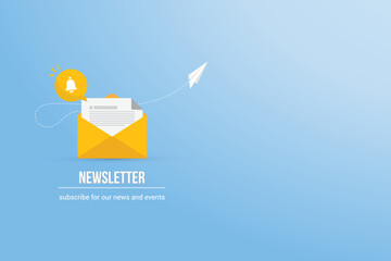 Newsletter. vector illustration of email marketing. subscription to newsletter, news, offers, promotions. a letter and envelope. subscribe, submit. send by mail.	
