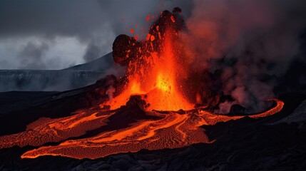 Volcano eruption close-up view. Generative AI