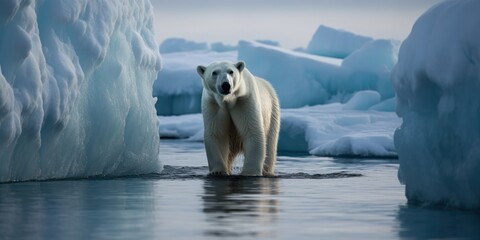 Fototapeta na wymiar On Thin Ice, A Polar Bear's Uncertain Future. Gen AI