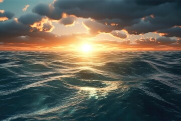 Obraz premium serene sunset over a vast body of water. Generative AI