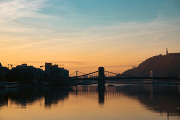 Chain Bridge in magic sunrise, Budapest, Hungary.