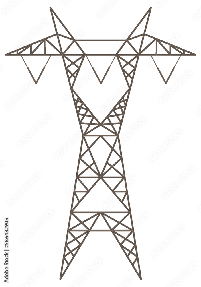 Wall mural High voltage electric pylon on white background