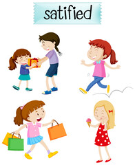 English vocabulary adjective word with cartoon characters