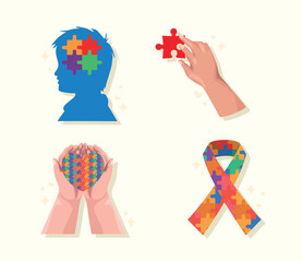 four autism day icons