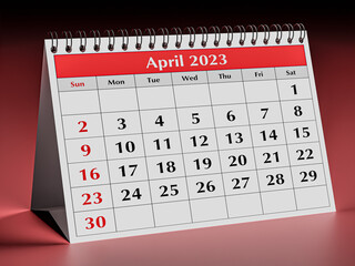 One page of the annual business desk monthly calendar. Date - april March 2023