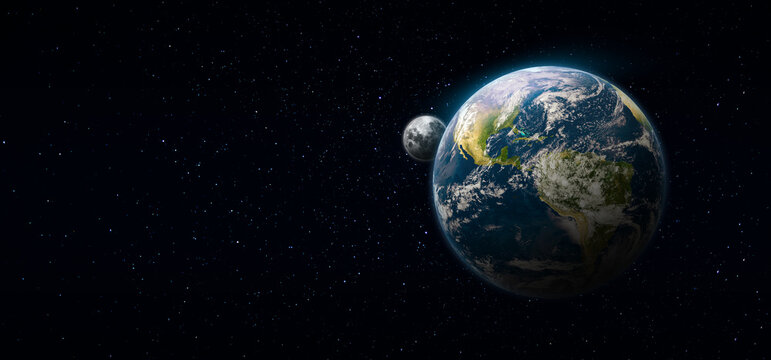 Earth in the space. Blue planet for wallpaper. Green planet or Globe on galaxy. Elements of this image furnished by NASA © chathuporn