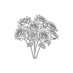Hand drawn Roses bouquet. Line art for adult coloring book style. Vector illustration for coloring page.  outline Vector