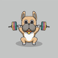 Cute bulldog workout cartoon illustration