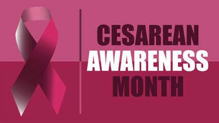 Cesarean awareness month vector banner design in pink magenta color with typography and ribbon. Cesarean awareness month April poster background