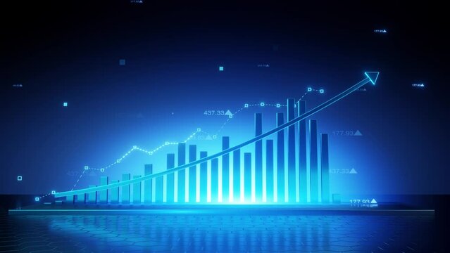 On the stock market, 3d bar graph chart with up arrow, 4k resolution