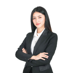 portrait of a business woman , beautiful Asian cute girl whit suit standing arms crossed isolated on white background with copy space , business people concept.