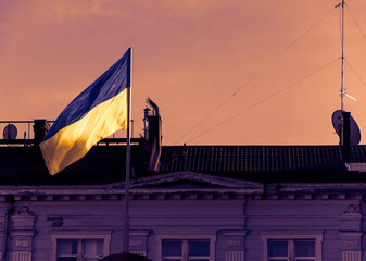 The flag of Ukraine flutters on the square in Odessa