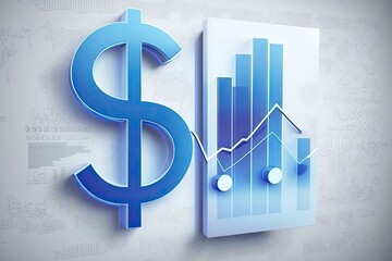 A dollar sign with blue diagram and vertical chart for finance and business Ai generative.