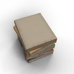 Stack of Vintage Old Books. Reading, Science and Literature Collage Template. 3D Illustration. File with Clipping Path.