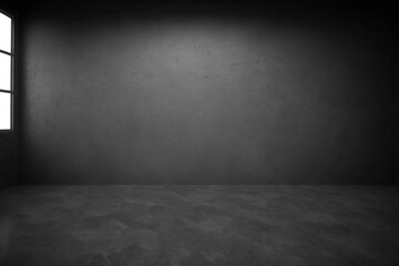 Dark black grungy empty room cement concrete floor and wall abstract texture background, Generative AI