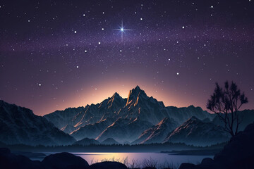 Fototapeta na wymiar the wonderful composition of the night sky on a background mountain, Generative AI