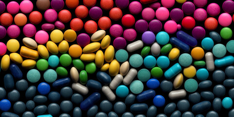 Different colored pills background Generative AI