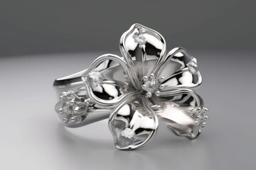 silver ring with a delicate floral design. Generative AI