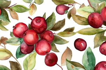 apples and leaves in watercolor on a clean white background. Generative AI