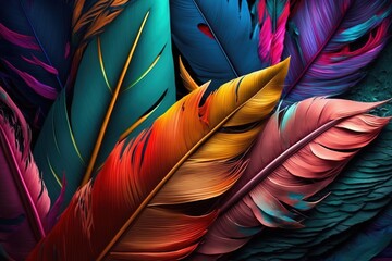 Colourful  feathers background. Created using Generative AI