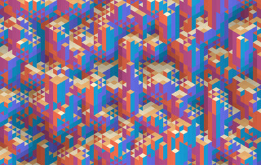 3D cubes. Isometric geometric mosaic of randomized colorful blocks. Deltille grid pattern.