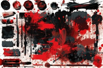 Abstract red and black paint splatters on a white canvas. Generative AI
