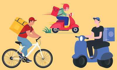 Express delivery service courier on a bicycle, Online delivery service concept delivery man, Take away concept illustration