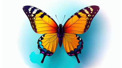 vivid illustration of a butterfly with colorful wings on white isolated background, generative AI