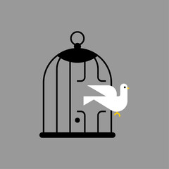 Dove flew out of cage. Vector illustration