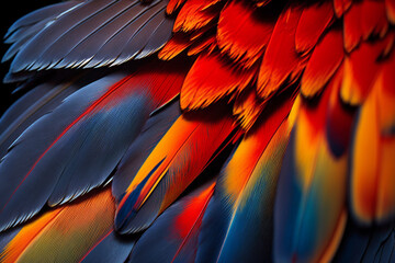 Obraz premium Scarlet macaw bird's colorful feather. Abstract background. Generative ai.