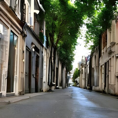 Obraz premium AI generated image of a street with trees and old buildings