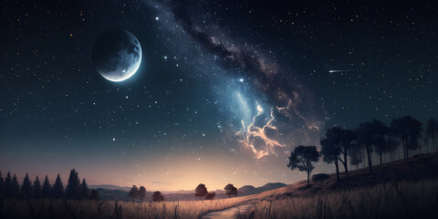 Naklejka premium sky with moon and stars