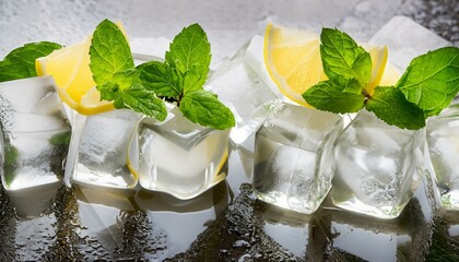 High-Quality Closeup of Lemon and Mint Ice Cubes - Texture and Detail