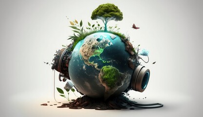 Earth day concept. Illustration of the green planet earth on a white background. AI Generation